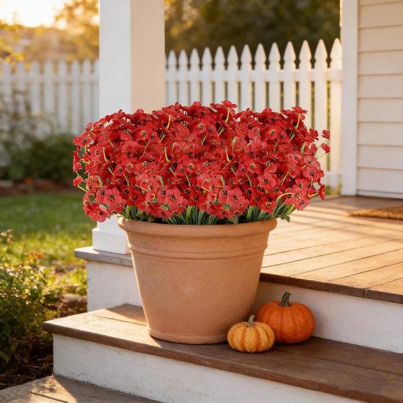 30 paquets de fleurs artificielles extérieures résistantes aux rayons UV et à la décoloration, Rouge