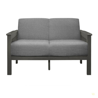 Classic Living Room 1Pc Loveseat Gray Cushion Seat And Back Solid Rubberwood Furniture Transitional Style