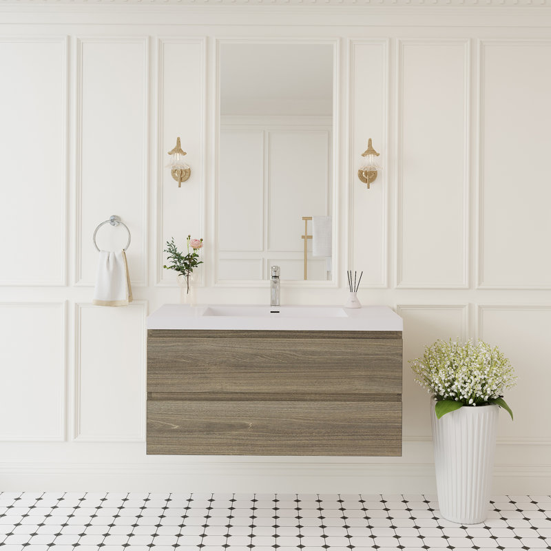 Meuble-lavabo mural flottant avec lavabo, armoire de rangement murale pour organiser vos essentiels, avec tiroirs à fermeture en douceur et installation facile