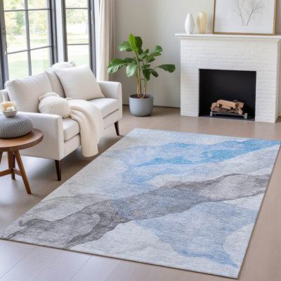 Machine Washable Indoor/Outdoor Xhevrie Sky Rug