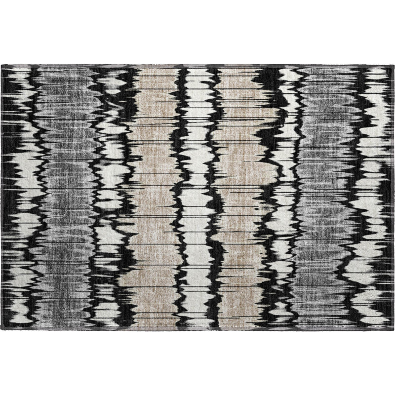 Premium Machine Washable Prisco Black Rug, Rectangle 1'8" x 2'6"