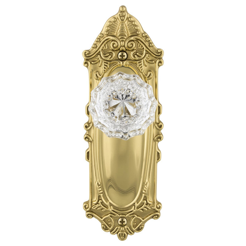 Plaque victorienne avec bouton de porte en cristal, Laiton poli, 2-3/4"