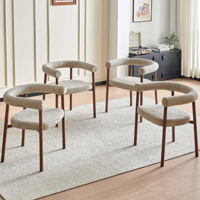 Ensemble de 4 chaises de cuisine, chaises de salle à manger rustiques marron avec accoudoirs et pieds en métal couleur noyer, chaises rondes modernes à dossier ouvert pour salon, restaurant, salle à manger