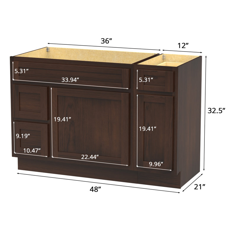 Base de meuble-lavabo simple 48 po seulement, Brun