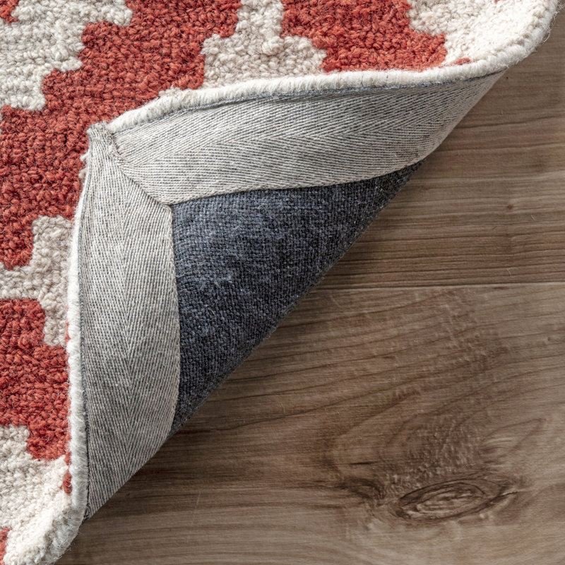 Laureano Geometric Handmade Tufted Wool Rust/White Area Rug, Rectangle 3' x 5'