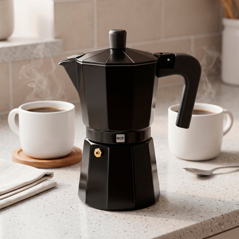Magefesa Kenia Noir Stovetop Espresso Moka Pot, 3-Cup/5 oz, Italian Coffee Maker for Cuban Coffee, Extra-Thick Aluminum, Heat-Resistant Handle, Greca Coffee Maker