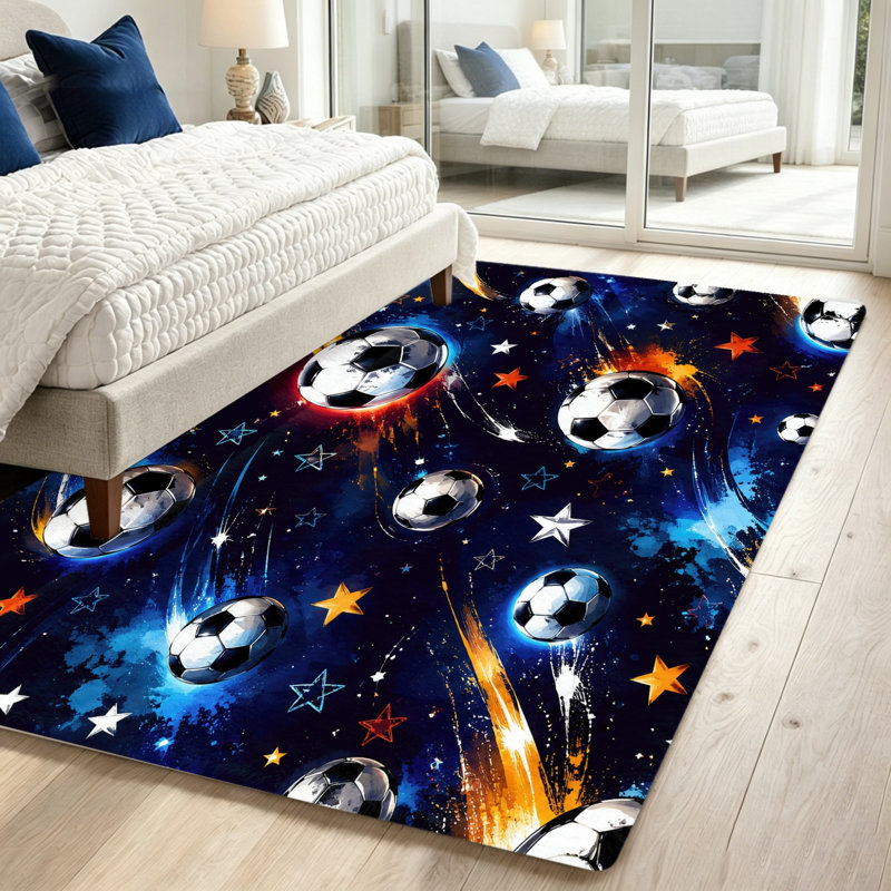 Soccer Ball Area Rug, Creative Starry Sky Print, Non-Slip Soft Floor Mat, Indoor Decorative Carpet for Living Room, Bedroom, Playroom, World Cup Soccer Decor