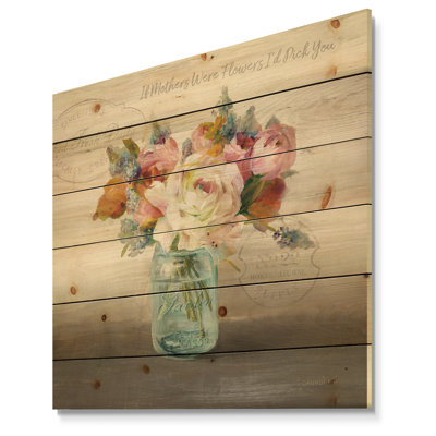 French Cottage Bouquet II Mothers - Impression de chalet sur bois de pin naturel
