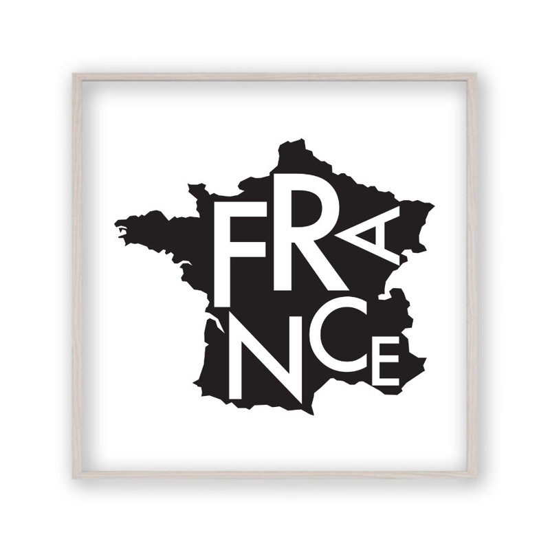 France Map - Print, White Oak Frame, 40 cm H x 40 cm W x 2.5 cm D
