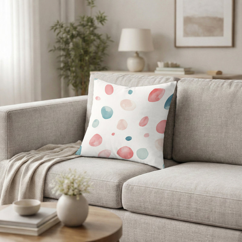 Coussin décoratif à pois - Coussin moderne imprimé couleur pastel, H 16 po x l 16 po