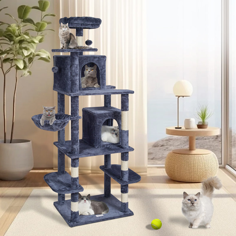 68.5'' Dark Gray Sisal Cat Tree with Condos and Hammock
