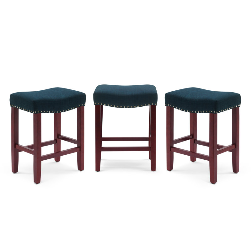 Jameson Upholstered Counter Stool with Solid Wood Frame, Counter Stool (24” Seat Height), Navy Fabric/Red Frame