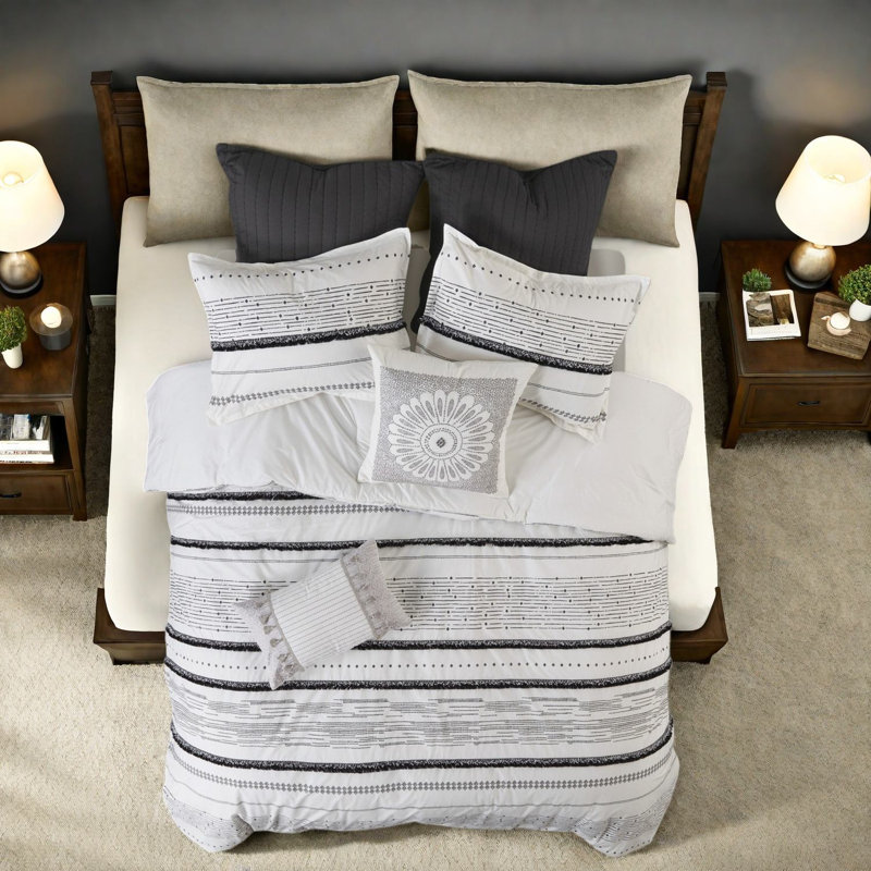 Ensembles de literie chic en coton, style bohème avec garnitures pour la décoration intérieure