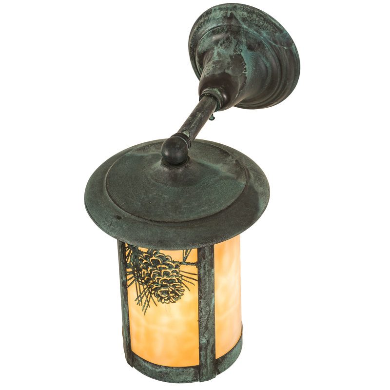 1 - Light Outdoor Wall Lantern, Craftsman Brown, Iridized Beige