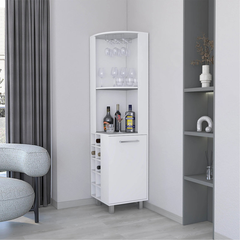 Bar d'angle avec porte-verres et porte-bouteilles, Blanc