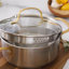 Ensemble de casseroles et poêles Oster Platinum Sunstreak, ensemble de batterie de cuisine en acier inoxydable 10 pièces avec couvercle en verre et poignées dorées, ensemble de batterie de cuisine à induction