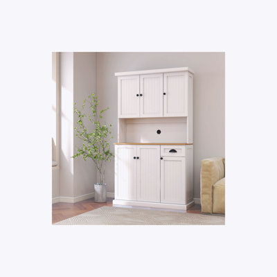 Kitchen Pantry Storage Cabinet with Microwave Oven Countertop, Freestanding Hutch Cabinet