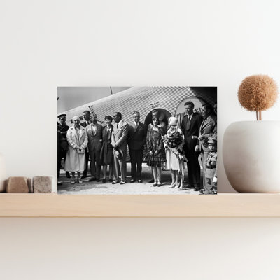 July 7 1929 Aviator Charles Lindbergh And Wife Anne Standing By Airplane With Group Of People Classic Retro Vintage Portrait Urban Wall Art