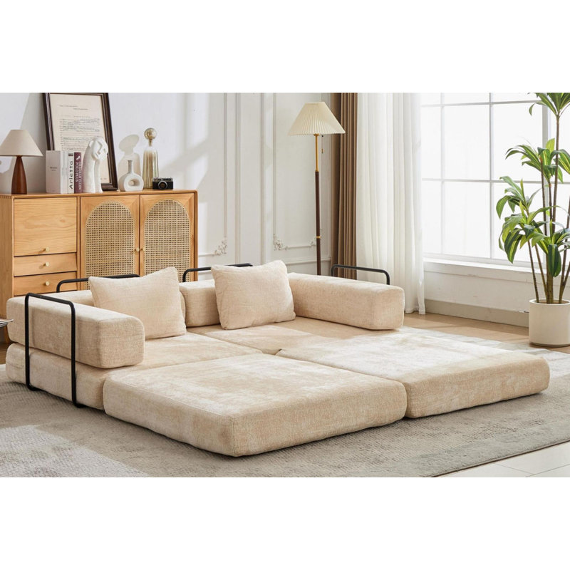 Compression Sofa,Convertible Floor Sofa Bed with Fixed-Shape Frame, Loveseats Boneless Modular Sectional Sofa, Beige