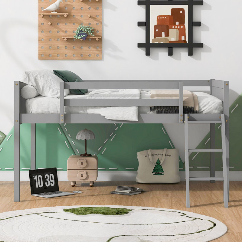 Lit mezzanine bas en bois avec échelle, l'échelle peut être placée à gauche ou à droite