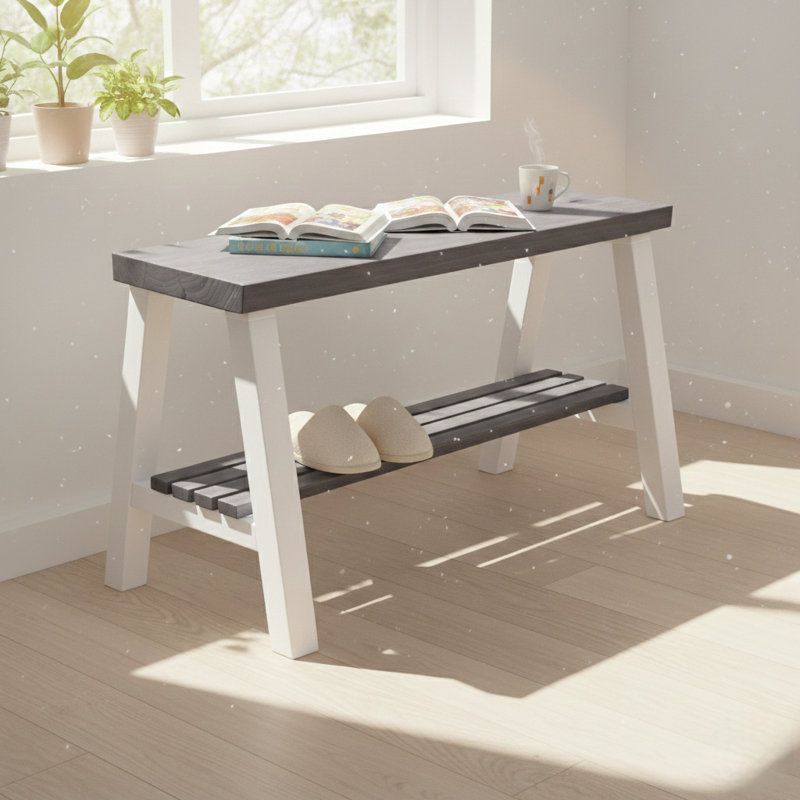 Daigen Solid Wood Storage Bench, Gray/White