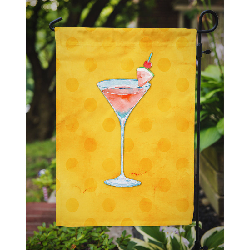 2 côtés en polyester 15 x 11 po summer martini polkadot drapeau de jardin, Jaune