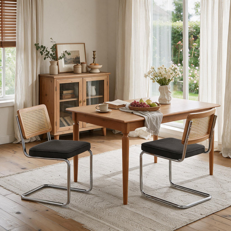 Ensemble de 2 chaises de salle à manger de style Mid-Century moderne (sans table de salle à manger), Lin noir