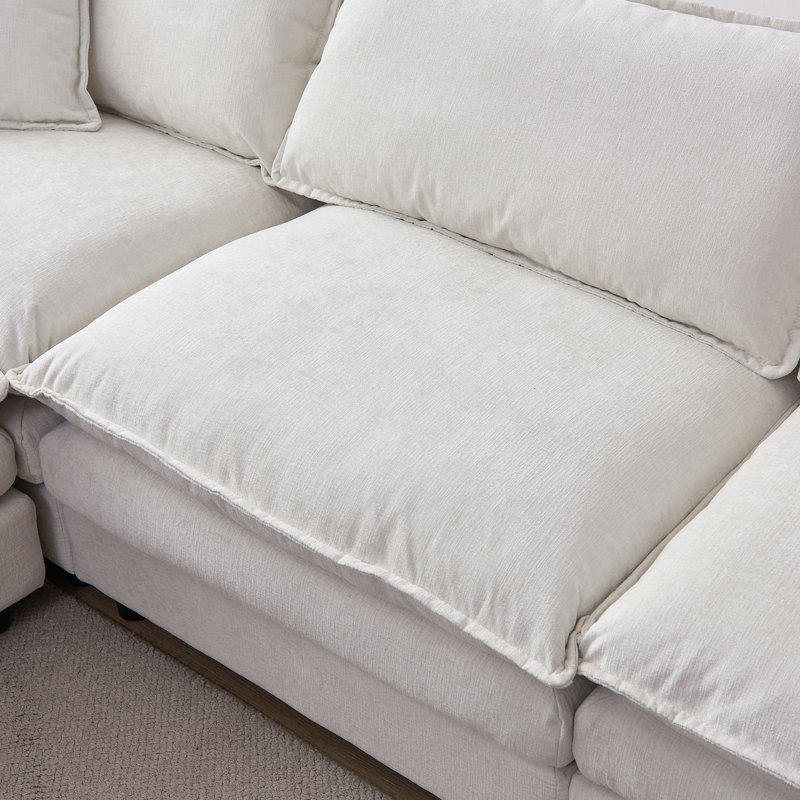 Canapé modulaire de 105 po en tissu de chenille rembourré de 105 po avec canapé à 3 places et repose-pieds, Chenille beige