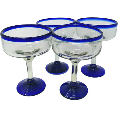 Verre à vin soufflé à la main 16 oz Thadine Verres à margarita bleus