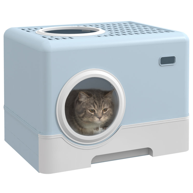 PP Enclosed Cat Litter Box with Scoop, Blue