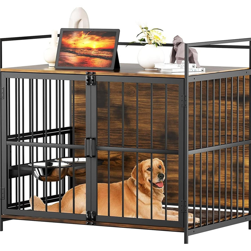 Très grande cage pour chien, cage robuste pour chien de 41 po avec aire d'alimentation et espace de rangement supplémentaire