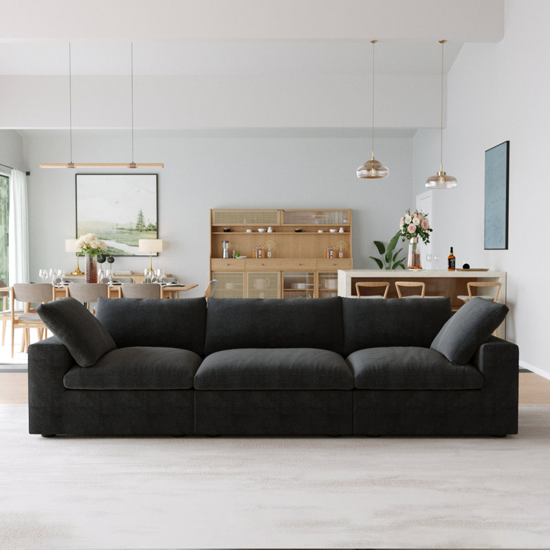 Canapé modulaire rembourré 3 places, 3, 23.23" H x 117.9" W x 39.3" D, Noir