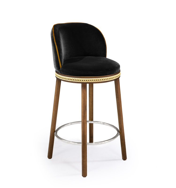 Tabouret de bar et de comptoir Alma, Tabouret de bar (siège d'une hauteur de 30 po), Nickel satiné, Noir