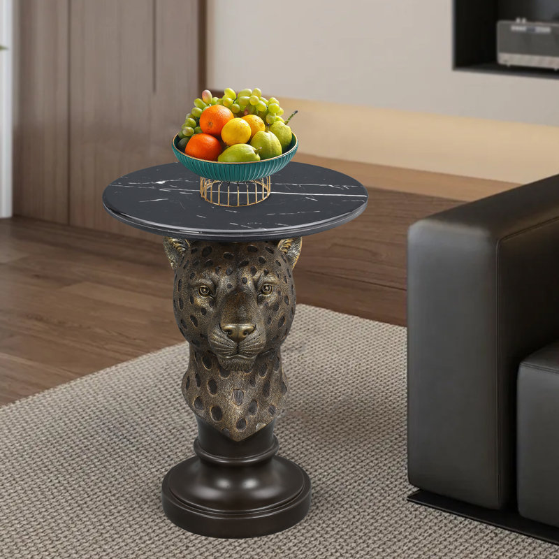 Table d'appoint Leopard Head, Plateau noir / base brune