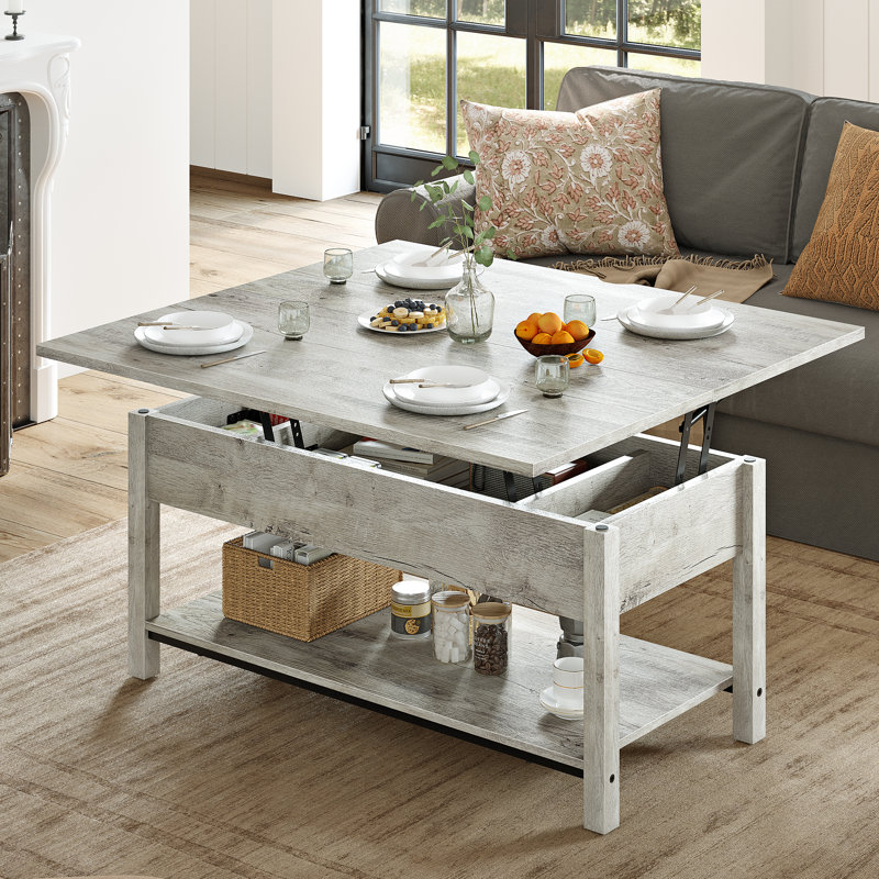 Torron 4-in-1 Multi-Fuction Lift Top Coffee Table with Storage, Light Grey