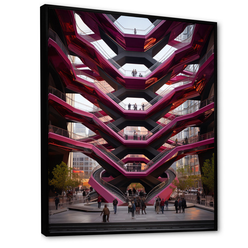 Rose du New York rose - reproduction sur toile, H 32 po x l 16 po x P 1 po, Cadre flottant noir
