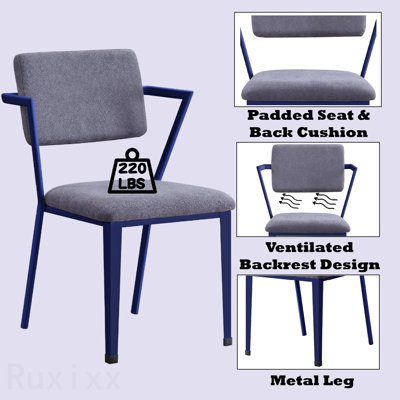 Chaise de bureau en tissu gris et finition bleue