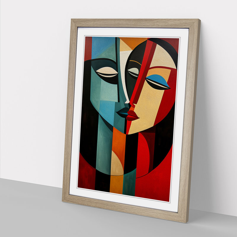 XYZ-FRM-V1223-6311 Two Women In Love Constructivism - Single Picture Frame Print on Wood, 34cm H x 25cm W x 2cm D, Oak 