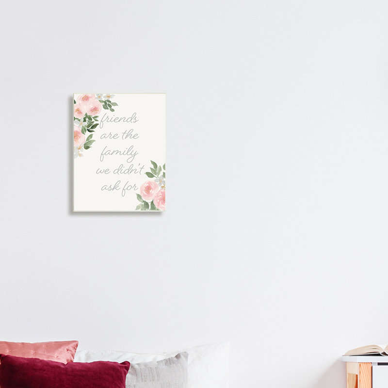 «Friends Are Family», phrase de motivation - rose, H 15 po x l 10 po, Plaque de bois