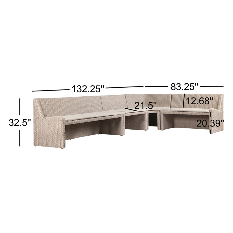 Senna Outdoor L-Shape Dining Banquette, 32.5" H x 132.25" W x 83.25" D