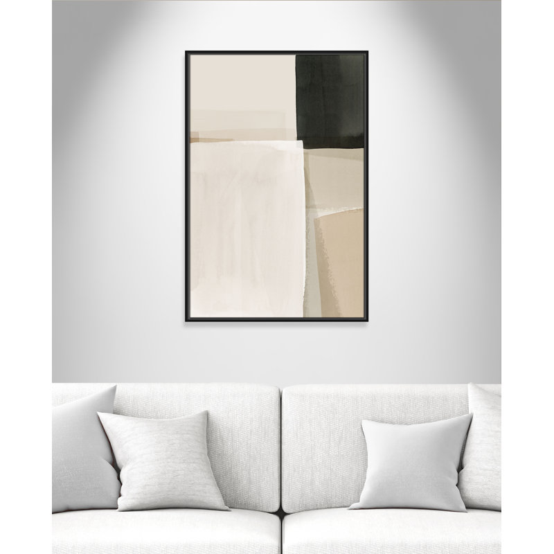 Imprimé géométrique discret dans des tons calmes par Hazel J, Toile avec cadre, L 25,5 po x H 37,5 po, Black Floater
