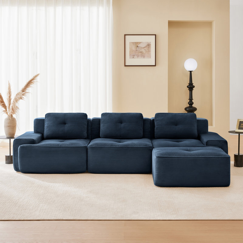 Canapé modulaire en forme de L de 117 po pour salon, Bleu