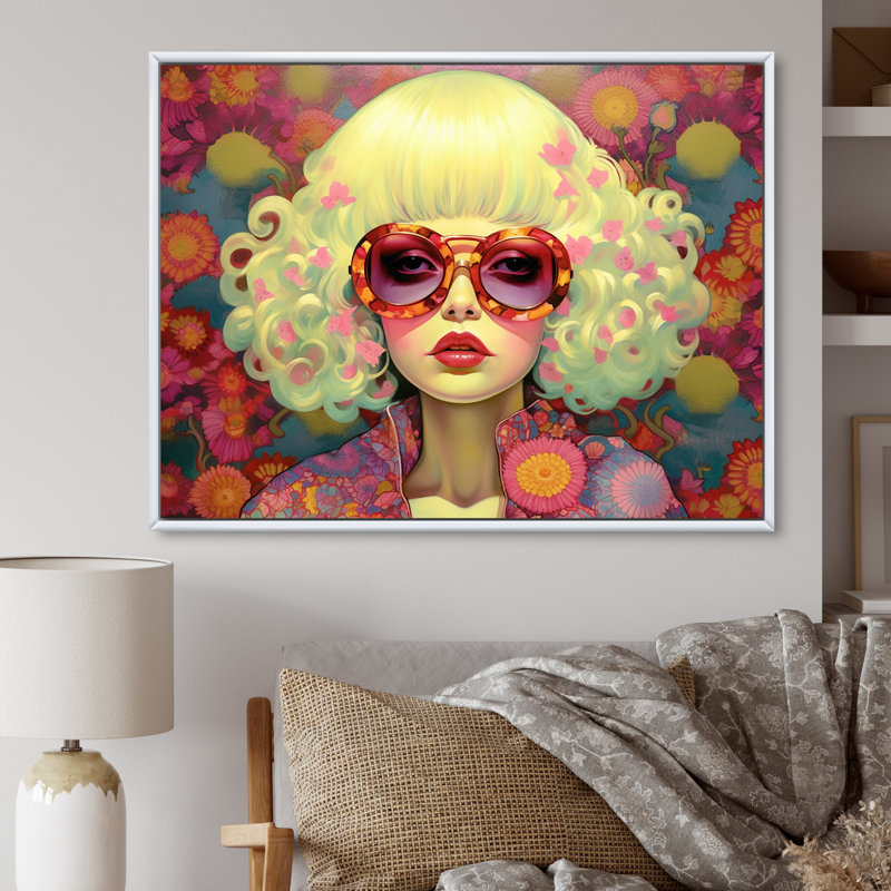 «Retro Cool Discopunk Queen» sur toile, H 30 po x l 40 po x P 1,5 po, Cadre flottant blanc