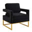 Chaise d'appoint de style moderne avec base en métal doré, fauteuil de loisir rembourré en velours avec accoudoirs ouverts, fauteuil, noir