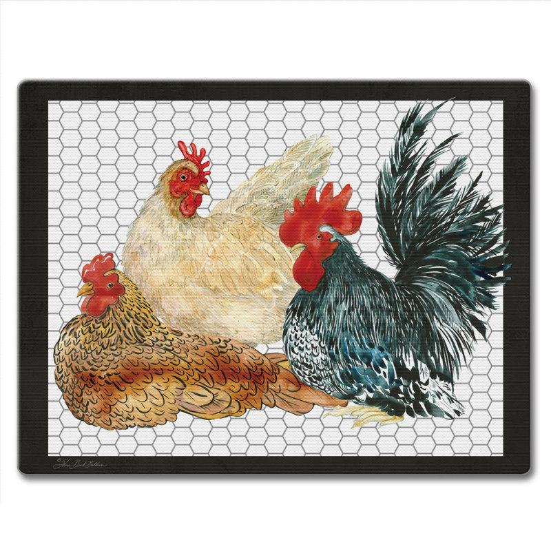 Whimsical Roosters Tempered Glass Cutting Board 10" x 8"