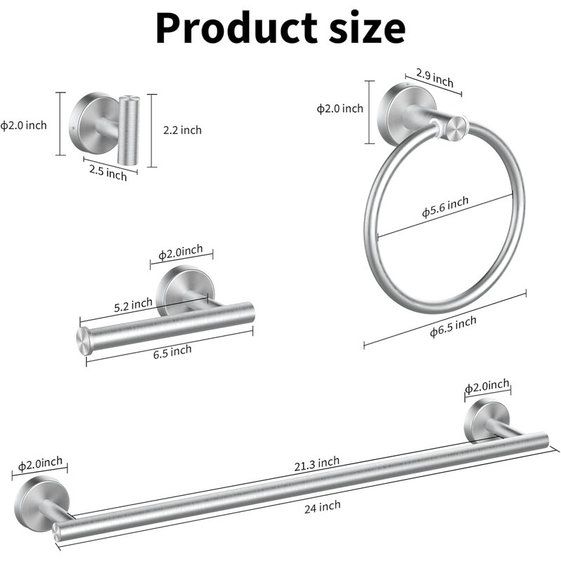 Premium Bathroom Hardware Set - 8 Piece SUS304 Stainless Steel Towel Bar, Towel Ring, Toilet Paper Holder & Robe Hook Set For Modern Bathroom Decor