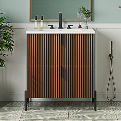 Meuble-lavabo autoportant avec lavabo en céramique