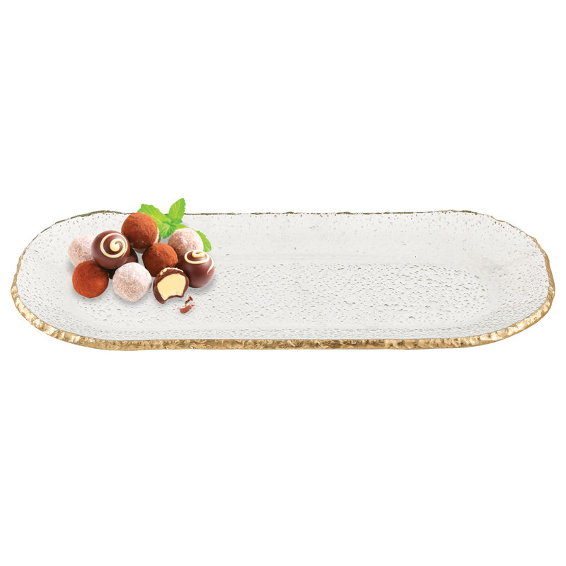 18" Oval Glass Platter with Gold Leaf Edge