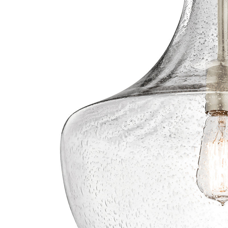 Suspension Kichler Everly en nickel brossé de 50 cm (19,75 po) à une lumière avec abat-jour transparent en forme de larme