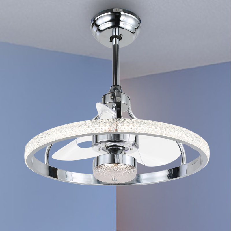 Ventilateur de plafond à pales rétractables à 3 pales 24 po avec télécommande et ensemble d'éclairage inclus Andella, Argent